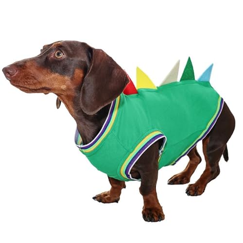 Duuclume Hunde-Shirts, Dinosaurier-Weste, geeignet für Dackel mit langem Körper, bequeme Outdoor-Haustierkleidung, vierbeinige Kleidung, Hundebekleidung (Grün, S) von Duuclume