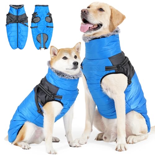 Duuclume Hunde-Wintermantel mit integriertem Geschirr, wasserdicht, warme Hundejacke mit hohem Halsausschnitt, winddichte reflektierende Weste, Haustier-Schneeanzug mit Reißverschluss bei kaltem Duuclume Hunde-Wintermantel mit integriertem Geschirr, wasserdicht, warme Hundejacke mit hohem Halsausschnitt, winddichte reflektierende Weste, Haustier-Schneeanzug mit Reißverschluss bei kaltem von Duuclume