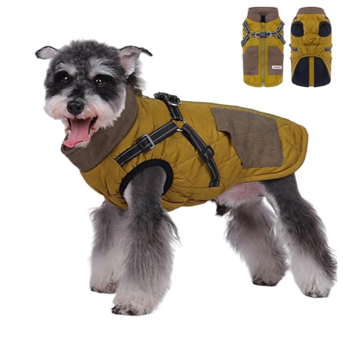Duuclume Hunde-Wintermantel – warme und offene Rückseite, wasserdicht, reflektierend, Winterjacke, verstellbare Welpen, Kaltwetterweste mit Geschirr für kleine und mittelgroße Hunde (Grün, S) von Duuclume