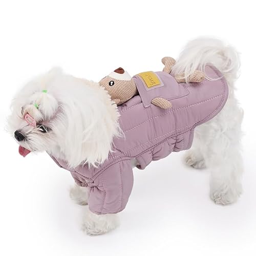 Duuclume Hundemantel für kleine Hunde, weich, warm, Fleece, winddicht, verstellbar, zweibeinig, Welpen-Overall mit niedlichem Bären- und Leinenloch, Haustierbekleidung für Chihuahua (Rosa, XL) von Duuclume