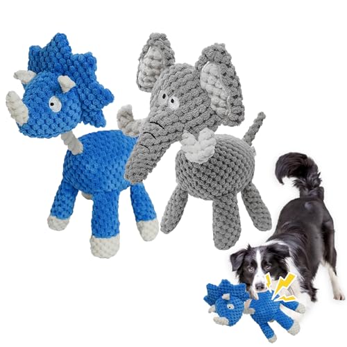 Duuclume Hundespielzeug für aggressive Kauer, 2 Stück, interaktives quietschendes Hundespielzeug-Set – Triceratops und Elefanten, robuste Stofftiere für große, mittelgroße und kleine Hunde Duuclume Hundespielzeug für aggressive Kauer, 2 Stück, interaktives quietschendes Hundespielzeug-Set – Triceratops und Elefanten, robuste Stofftiere für große, mittelgroße und kleine Hunde von Duuclume