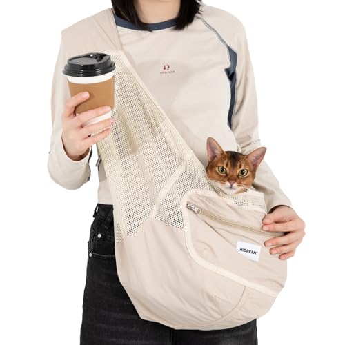 Duuclume Hundetasche – leichte, atmungsaktive Netz-Tragetasche für Katzen und kleine Hunde (bis zu 7 kg), verstellbarer Gurt mit Reißverschlusstasche (braun) von Duuclume