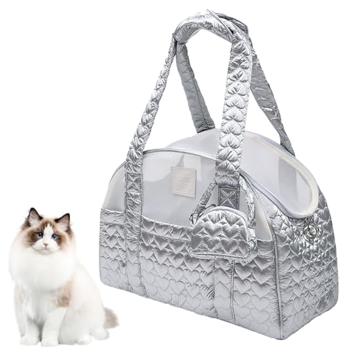 Duuclume Hundetragetasche für kleine Hunde und Katzen, weiche Haustier-Handtasche mit Herzformen, ausbruchsichere Seitentasche, atmungsaktives Mesh und abnehmbarer Boden (grau) von Duuclume