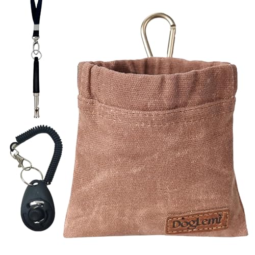 Duuclume Hundetrainingsset-Hundeleckerli-Tasche mit Hundeklicker und leiser Pfeife mit Lanyard, freihändiges Training Welpenleckerli-Tasche einschließlich Karabiner für Haustiere im Freien(Braun) von Duuclume