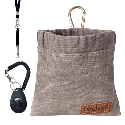 Duuclume Hundetrainingsset-Hundeleckerli-Tasche mit Hundeklicker und leiser Pfeife mit Lanyard, freihändiges Training Welpenleckerli-Tasche einschließlich Karabiner für Haustiere im Freien(Grau) von Duuclume