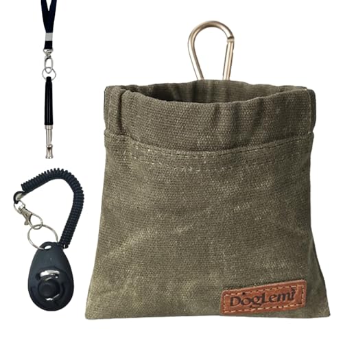 Duuclume Hundetrainingsset-Hundeleckerli-Tasche mit Hundeklicker und leiser Pfeife mit Lanyard, freihändiges Training Welpenleckerli-Tasche einschließlich Karabiner für Haustiere im Freien(Grün) von Duuclume