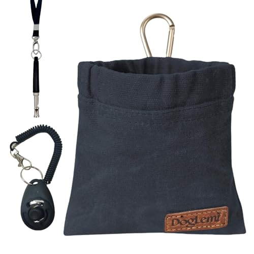 Duuclume Hundetrainingsset-Hundeleckerli-Tasche mit Hundeklicker und leiser Pfeife mit Lanyard, freihändiges Training Welpenleckerli-Tasche einschließlich Karabiner für Haustiere im Freien(Navy) von Duuclume