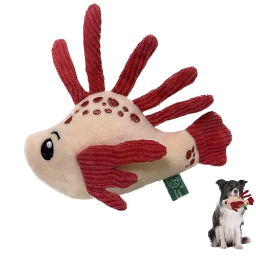 Duuclume Interaktives quietschendes Hundespielzeug mit Knisterpapier, Plüsch, gefülltes Kauspielzeug für Welpen, Kauspielzeug für aggressive Kauer, kleine, mittelgroße Hunde (Lionfish) von Duuclume