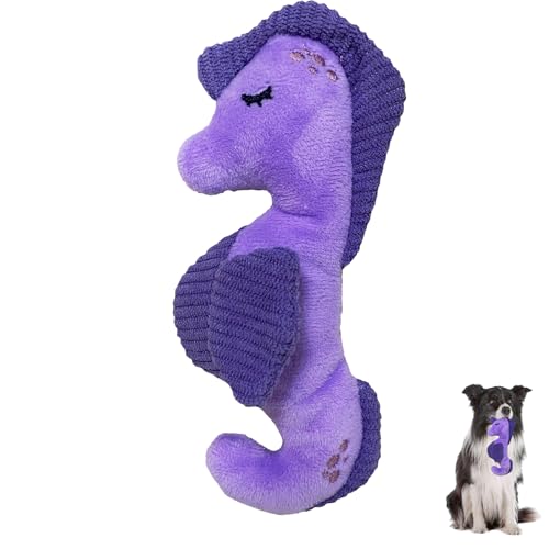 Duuclume Interaktives quietschendes Hundespielzeug mit Knisterpapier, Plüsch, gefülltes Kauspielzeug für Welpen, Kauspielzeug für aggressive Kauer, kleine, mittelgroße Hunde (Seepferdchen) von Duuclume