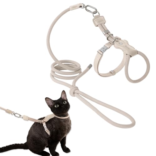 Duuclume Katzengeschirr und Leine, verstellbar, ausbruchsicher, für Spaziergänge, atmungsaktiv, leicht und weich, für kleine bis große Katzen, Braun von Duuclume