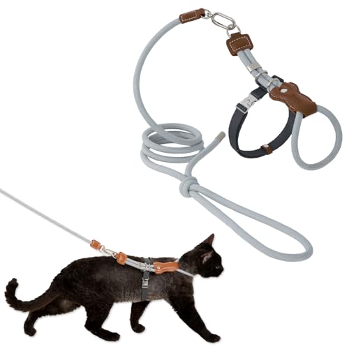 Duuclume Katzengeschirr und Leine, verstellbar, ausbruchsicher, für Spaziergänge, atmungsaktiv, leicht und weich, für kleine bis große Katzen, Grau von Duuclume
