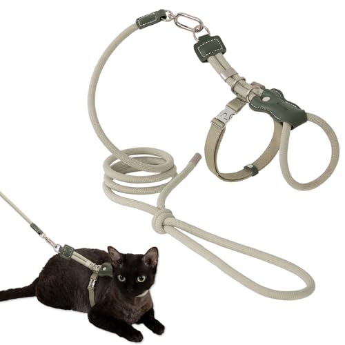 Duuclume Katzengeschirr und Leine, verstellbar, ausbruchsicher, für Spaziergänge, atmungsaktiv, leicht und weich, für kleine bis große Katzen, Grün von Duuclume
