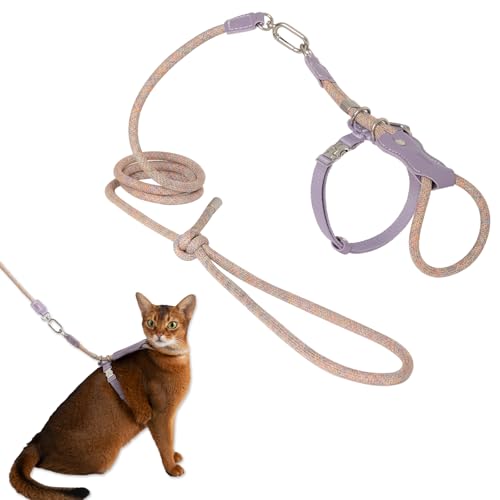 Duuclume Katzengeschirr und Leine, verstellbar, ausbruchsicher, für Spaziergänge, atmungsaktiv, leicht und weich, für kleine bis große Katzen, Violett von Duuclume
