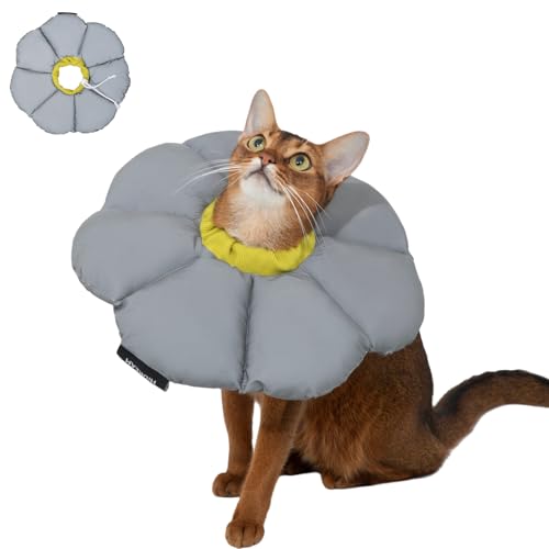 Duuclume Katzenhalsband, weich, bequem und verstellbar, elisabethanisches Halsband mit Kordelzug, Kegel für die Genesung der Katze nach Operationen, Wundheilung verhindert Bisse (Silber, L) von Duuclume