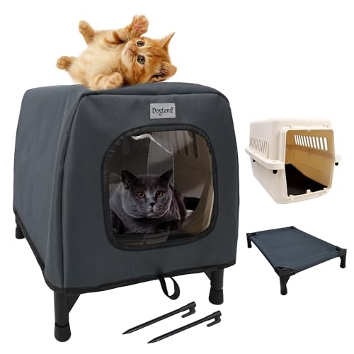 Duuclume Katzenhaus für den Außenbereich, 3-in-1 multifunktional, isoliert, wasserdicht, Wildkatzenhütte mit erhöhtem Boden und Kissen von Duuclume