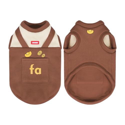 Duuclume Katzenkleidung, um warm zu bleiben, gefälschter zweiteiliger Stil, dehnbarer Katzenpullover, Winter-Hunde-Outfits, Pullover, Haustier-T-Shirt für kleine Welpen, Katzen (Braun, XS) von Duuclume