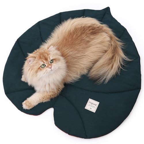 Duuclume Katzenmatte-Bett, wasserdichte doppelseitige blattförmige Isomatte, Ganzjahres-Haustierkissen mit Baumwollstoff, 65 x 70 cm, für Katzen und kleine Hunde, maschinenwaschbar (Grün Orange) von Duuclume