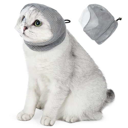 Duuclume Katzenmaulkorb für die Fellpflege, verstellbare atmungsaktive Netz-Katzenhaube und transparente Anti-Biss-Katzenmaske für Katze, kleine Hunde-Injektion, Baden, Nagelknipsen (M) von Duuclume