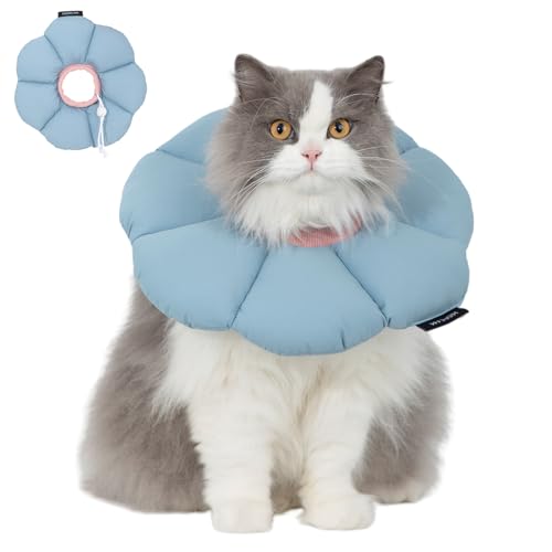 Duuclume Katzenzapfenhalsband, weich, bequem und verstellbar, mit Kordelzug, elisabethanisches Halsband, Kegel für die Genesung der Katze nach Operationen, Wundheilung verhindert Bisse (Blau, L) von Duuclume