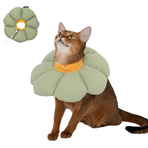 Duuclume Katzenzapfenhalsband, weich, bequem und verstellbar, mit Kordelzug, elisabethanisches Halsband, Kegel für die Genesung der Katze nach Operationen, Wundheilung verhindert Bisse (Grün, L) von Duuclume