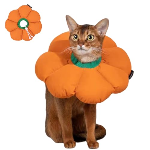 Duuclume Katzenzapfenhalsband, weich, bequem und verstellbar, mit Kordelzug, elisabethanisches Halsband, Kegel für die Genesung der Katze nach Operationen, Wundheilung verhindert Bisse (Orange, S) von Duuclume