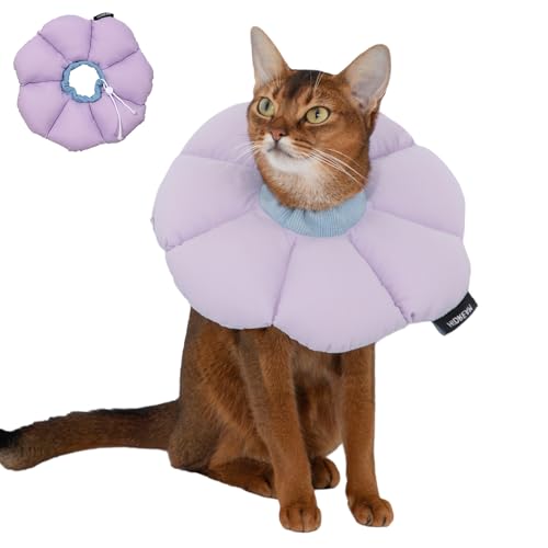 Duuclume Katzenzapfenhalsband, weich, bequem und verstellbar, mit Kordelzug, elisabethanisches Halsband, Kegel für die Genesung der Katze nach Operationen, Wundheilung verhindert Bisse (lila, M) von Duuclume