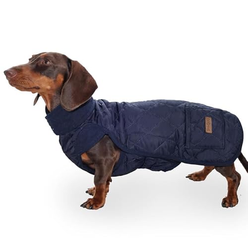 Duuclume Langkörper Dackel-Hundemantel, warm, winddicht, wasserdicht, Haustier-Overall für draußen, verstellbare Hundeweste mit Tasche und Loch für die Leine (Blau, S) von Duuclume