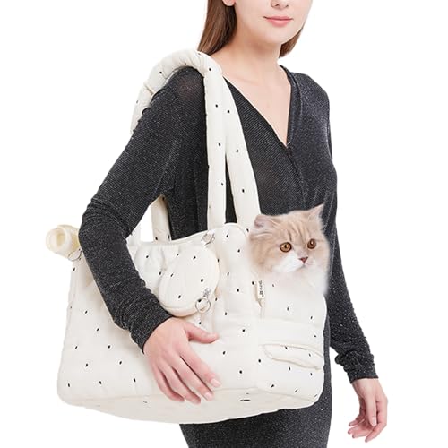 Duuclume Modische Haustier-Tragetasche für kleine Hunde und Katzen, 38,1 x 20,3 x 26,7 cm, weiche, gesteppte Handtasche, Haustier-Tragetasche mit kleinen Punkten und kleiner Geldbörse, Weiß von Duuclume