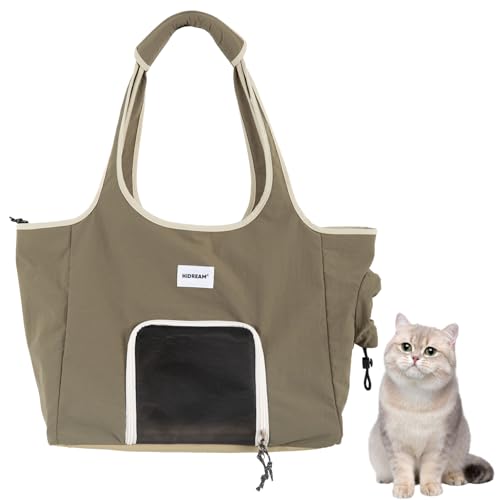 Duuclume Nylon Haustiertragetasche für Katzen und kleine Hunde bis zu 6 kg, wasserdichte Katzentragetasche, Hand- und Schultertasche, atmungsaktives Netzfenster mit seitlichem elastischem Loch (Braun) von Duuclume