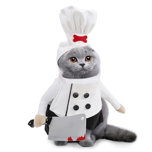 Duuclume Pet Chef Transformationskostüm-Set für kleine Hunde und Katzen, lustiges Halloween-Haustier-Cosplay, Welpenzubehör von Duuclume