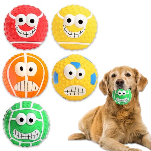 Duuclume Quietschendes Hundespielzeug, interaktives Hundespielzeug, Kauspielzeug, Apportierspiel, bunter Latex-Gummiball, langlebig, für kleine, mittelgroße Welpen, Hunde, 5 Stück Duuclume Quietschendes Hundespielzeug, interaktives Hundespielzeug, Kauspielzeug, Apportierspiel, bunter Latex-Gummiball, langlebig, für kleine, mittelgroße Welpen, Hunde, 5 Stück von Duuclume