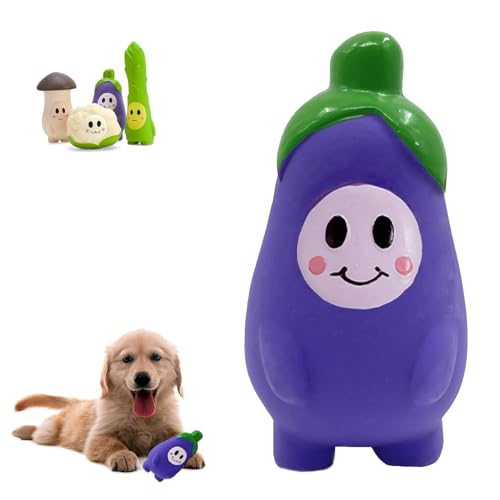 Duuclume Quietschendes Hundespielzeug aus Latex zum Zahnen, weiches Kauspielzeug für kleine und mittelgroße Hunde, interaktives Spielzeug für Welpen, Aubergine von Duuclume