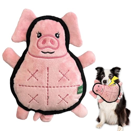 Duuclume Quietschendes Hundespielzeug für aggressive Kauer, raues und robustes Bauernhoftier-Spielzeug, gefülltes Kauspielzeug und interaktives Tauziehen, hält Hunde beschäftigt (Schweine) von Duuclume