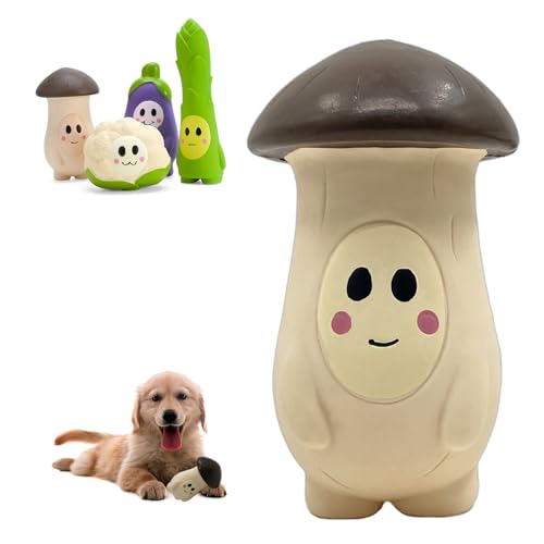Duuclume Quietschendes Latex-Hundespielzeug zum Zahnen, weiches Kauspielzeug für kleine und mittelgroße Hunde, interaktives Spielzeug für Welpen (Shiitake-Pilz) von Duuclume