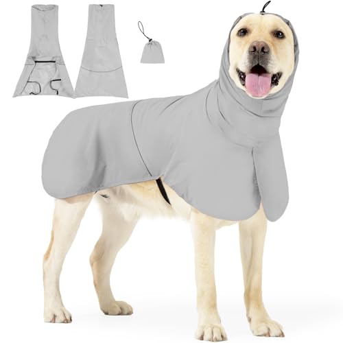Duuclume Sonnenschutzjacke für Hunde, leicht, UV- und wasserdicht, mit reflektierenden Streifen, verstellbarer Kapuze und Tragetasche für Hunde, Grau, Größe XXL von Duuclume