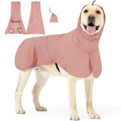 Duuclume Sonnenschutzjacke für Hunde, leichter UV- und wasserdichter Regenmantel mit reflektierenden Streifen, verstellbarer Kapuze und Tragetasche für Hunde, Rosa, Größe L von Duuclume