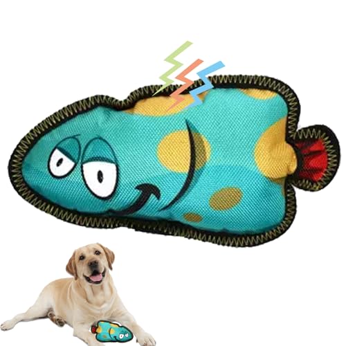 Duuclume Tough Dog Chew Toy für Welpen Zahnen Aggressive Chewers, Squeaky Fisch-förmigen interaktiven Spielzeug für Haustier-Training, Plüsch-Spielzeug für kleine mittlere große Hunde (Blau) von Duuclume