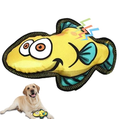 Duuclume Tough Dog Chew Toy für Welpen Zahnen Aggressive Chewers, Squeaky Fisch-förmigen interaktiven Spielzeug für Haustier-Training, Plüsch-Spielzeug für kleine mittlere große Hunde (Gelb) von Duuclume