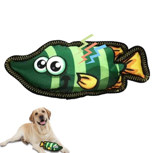 Duuclume Tough Dog Chew Toy für Welpen Zahnen Aggressive Chewers, Squeaky Fisch-förmigen interaktiven Spielzeug für Haustier-Training, Plüsch-Spielzeug für kleine mittlere große Hunde (Grün) von Duuclume