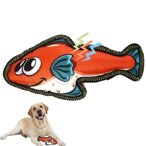 Duuclume Tough Dog Chew Toy für Welpen Zahnen Aggressive Chewers, Squeaky Fisch-förmigen interaktiven Spielzeug für Haustier-Training, Plüsch-Spielzeug für kleine mittlere große Hunde (Orange) von Duuclume