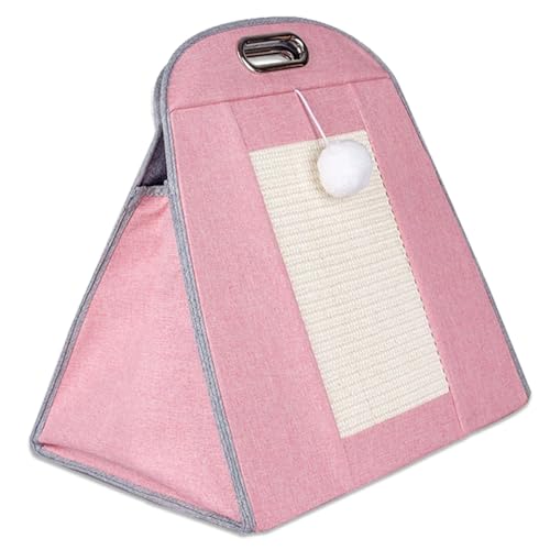 Duuclume Tragbare Katzentrage mit Kratzbrett & Netzfenster, multifunktionales faltbares Katzenhaus inklusive hängendem flauschigen Ball für drinnen und draußen (Rosa) von Duuclume