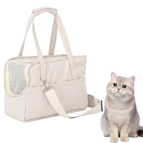 Duuclume Tragetasche für Hunde, Umhängetasche und Handtasche, weiche Seiten, mit Netzfenstern und großen Vordertaschen für 4,5 kg Welpen, 5,9 kg Kätzchen (Beige) von Duuclume