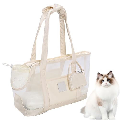 Duuclume Tragetasche für Hunde und Katzen, leichte Sommer-Reisetasche, weiche Seiten, atmungsaktiv, Schulter-/Tragetasche, Handheld-Design, mit kleiner Tasche und abnehmbarem Kissen, Weiß von Duuclume