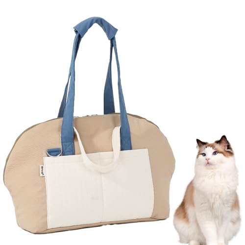 Duuclume Tragetasche für kleine Hunde, weiche, flauschige Haustier-Tragetasche, Katzentragetasche mit sicherem Gurtclip und abnehmbarem Pad, Frauen-Stil, Haustier-Reisehandtasche (Braun-Weiß) von Duuclume