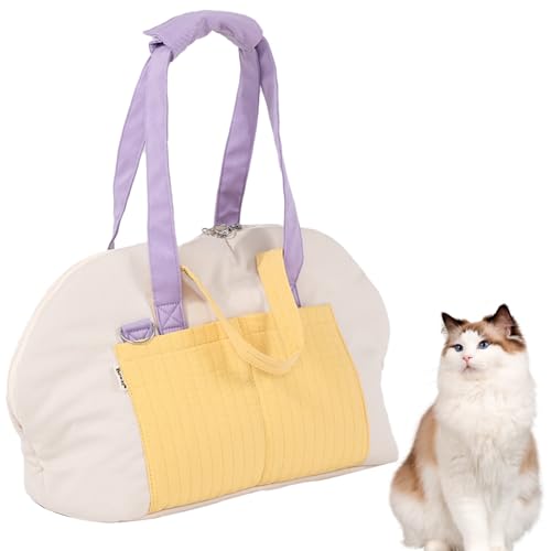 Duuclume Tragetasche für kleine Hunde, weiche, flauschige Haustier-Tragetasche, Katzentragetasche mit sicherem Gurtclip und abnehmbarem Pad, Frauen-Stil, Haustier-Reisehandtasche (Gelb-Weiß) von Duuclume