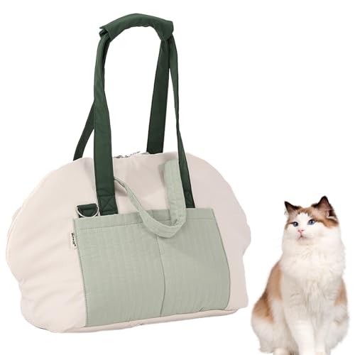 Duuclume Tragetasche für kleine Hunde, weiche, flauschige Haustier-Tragetasche, Katzentragetasche mit sicherem Gurtclip und abnehmbarem Pad, Frauen-Stil, Haustier-Reisehandtasche (Grün-Weiß) von Duuclume