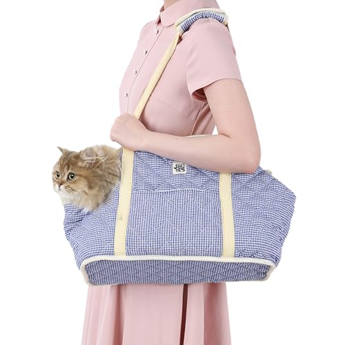 Duuclume Tragetasche für kleine Hunde, weiche, gesteppte Winter-Handtasche mit sicherem Gurtclip, blau kariert, für Welpen mit 7 kg von Duuclume