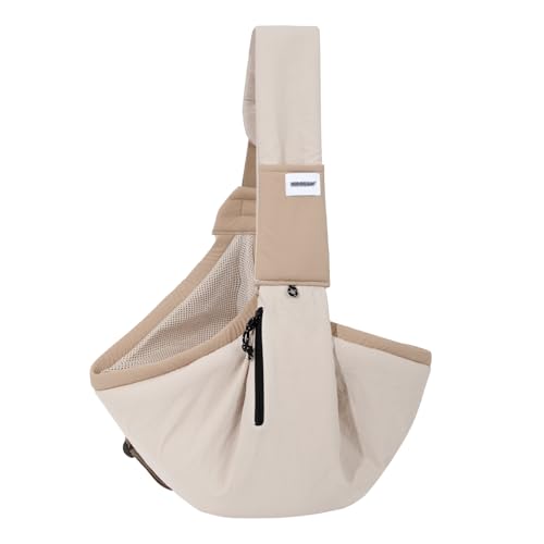 Duuclume Tragetasche für kleine Hunde, weiche Seite, freihändige Katzentragetasche mit festem Klebeband und Seitentasche, Crossbody-Tragetasche für Welpen, Katzen bis zu 8,8 kg, Braun von Duuclume