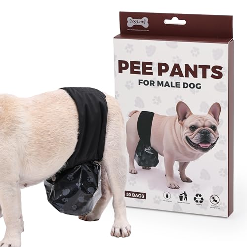 Duuclume Verstellbare Windeln für männliche Hunde, auslaufsicher, automatische Hundekot-Sammelhose mit 50 Einwegkotbeuteln, bequeme, atmungsaktive Bauchbänder, Unterwäsche, Größe M von Duuclume