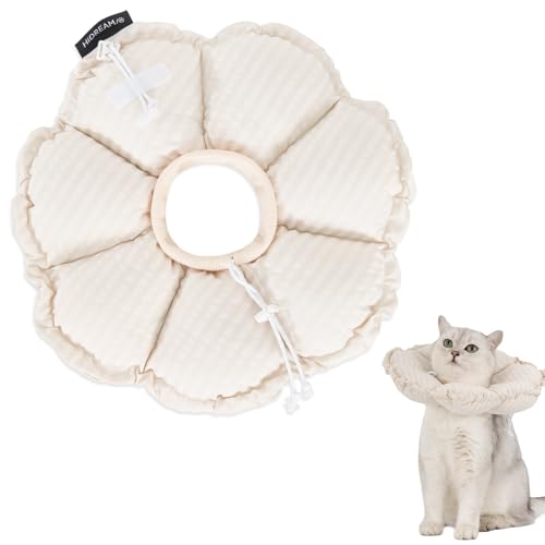 Duuclume Verstellbares, wasserdichtes Katzenkegelhalsband, weiches kariertes Blumenhalsband für Katzen, Haustier-Wiederherstellungskegel, um Lecken nach Operationen zu verhindern (Beige, L) von Duuclume